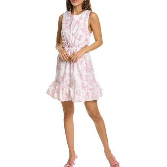 Wayf Dresses & Skirts - WAYF Pink & White Side Cutout Ruffled Hem Dress SM